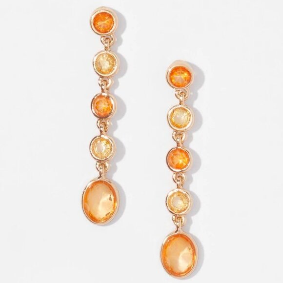 WHBM Gold + Peach Crystal Drop Linear Earrings MATCHING NECKLACE LISTED TOO - Picture 1 of 9